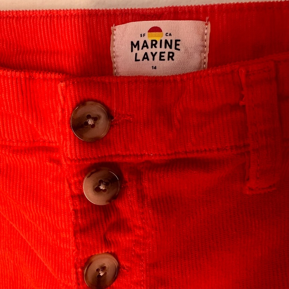 Marine Layer Bridget Wide Leg High Rise Corduroy Pants in Bright Orangey Red - Picture 2 of 5